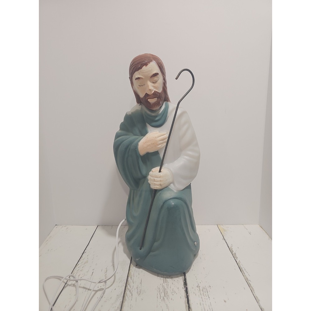 VTG Empire 18" Nativity Shepherd Blue Green Lighted Blow Mold Christmas Decor